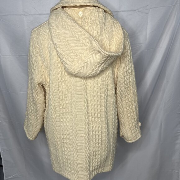 Branigan Weaver Wool Coat M Cream Toggle Buttons Cable Knit Cardigan Fisherman - Picture 9 of 15